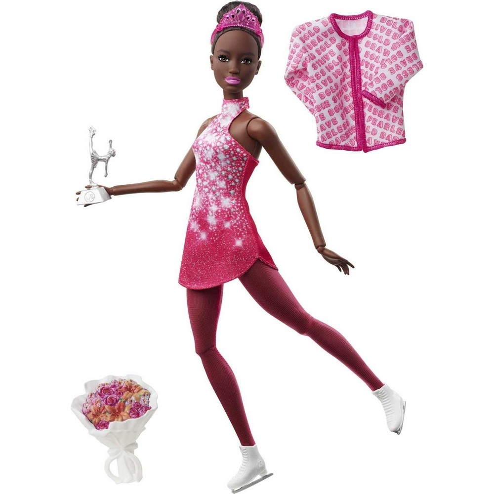 Barbie Ice Skater Doll, Brunette Fashion Doll with Pink Leotard, Trophy NEW